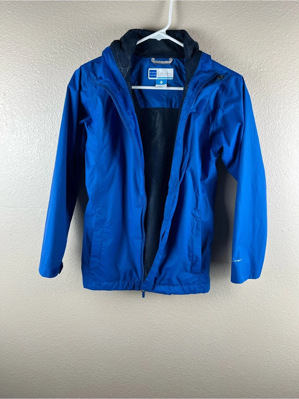 Columbia Omni-Tech Youth Medium Hooded Rain Jacket Blue